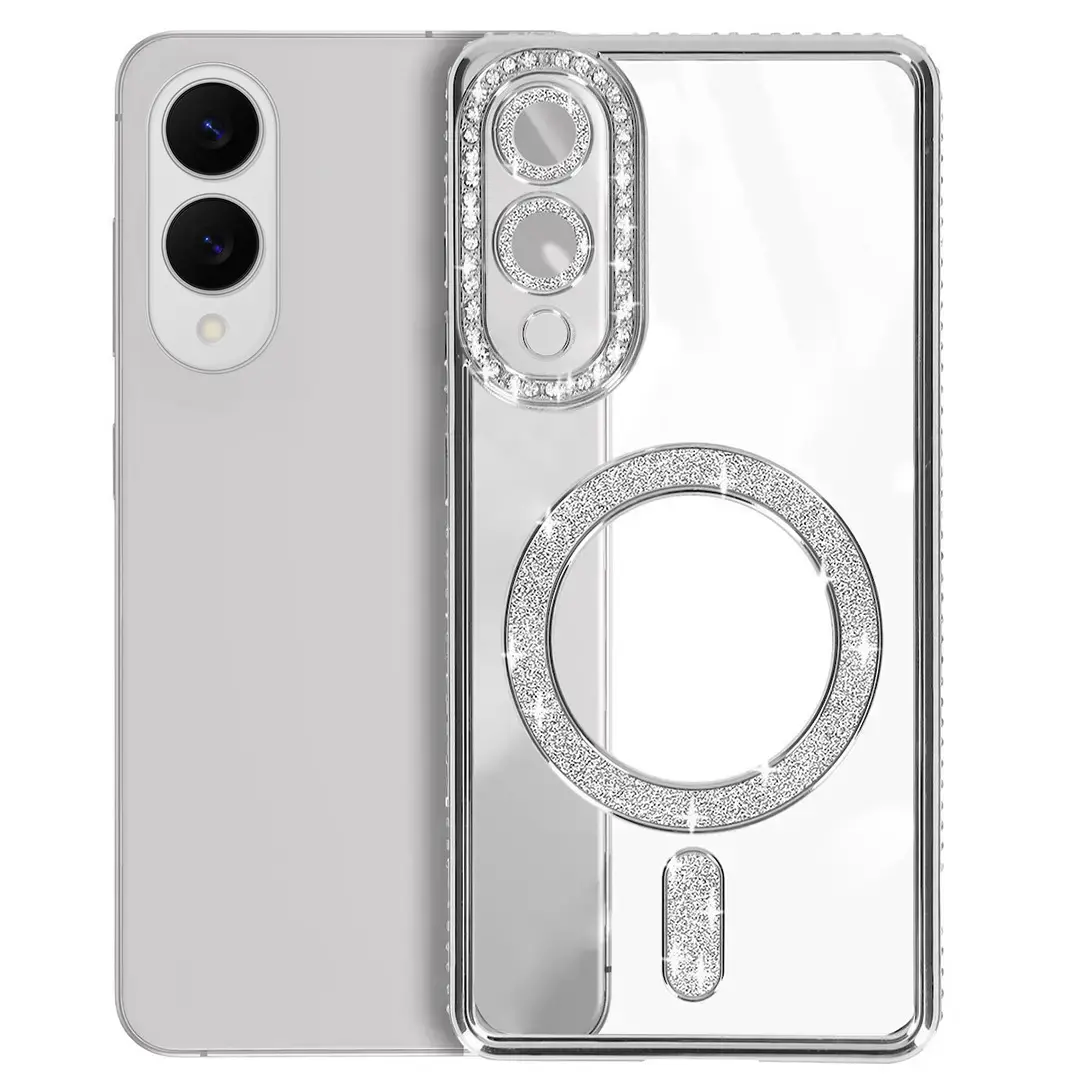 Samsung Galaxy S25 Edge Magsafe Clear Case Diamond with Camera Protection Silver
